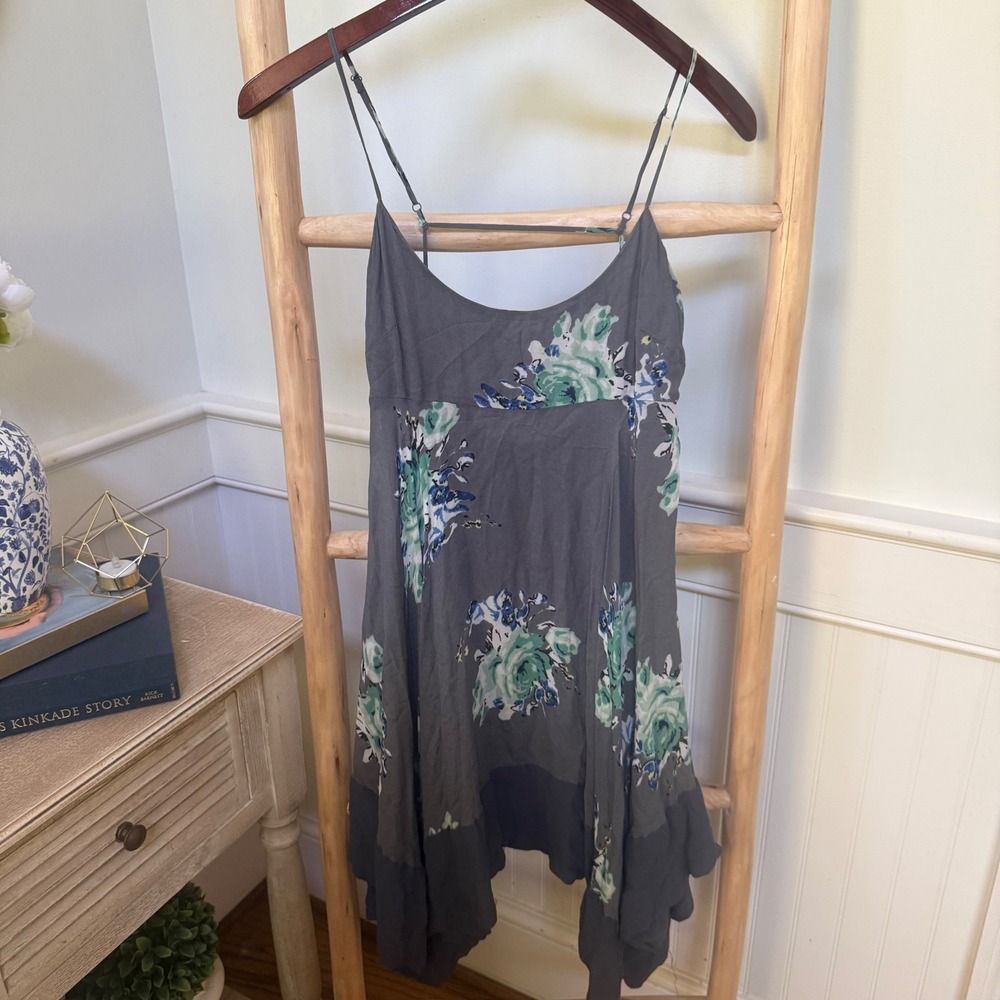 Free People Faded Bloom Floral Handkerchief Hem Mini Dress XS Rose Slip